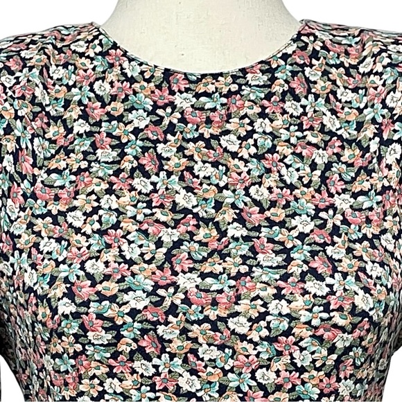 Paquette Petite Vintage 80s Puff Sleeve Ditsy Floral Midi Dress Size 10P - Picture 5 of 13